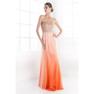 Strapless empire cut elegant dress with rhinestones Coral Size 4 #534
